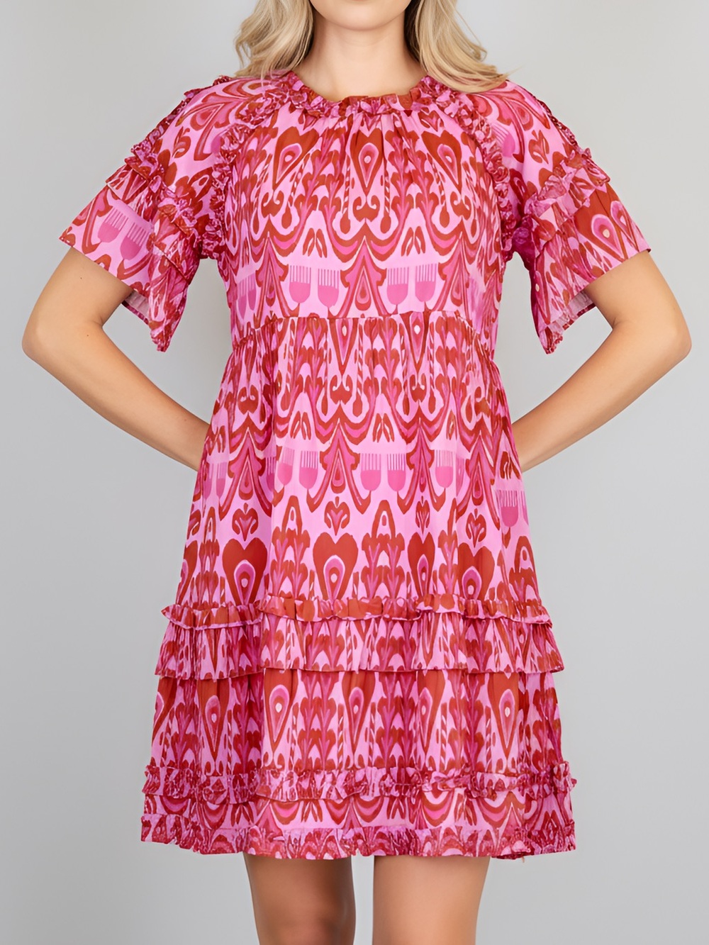 La Plage Dress Women's Pink Cotton Ruffle Dress Boho Small